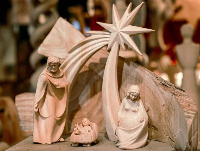 Wooden nativity scene